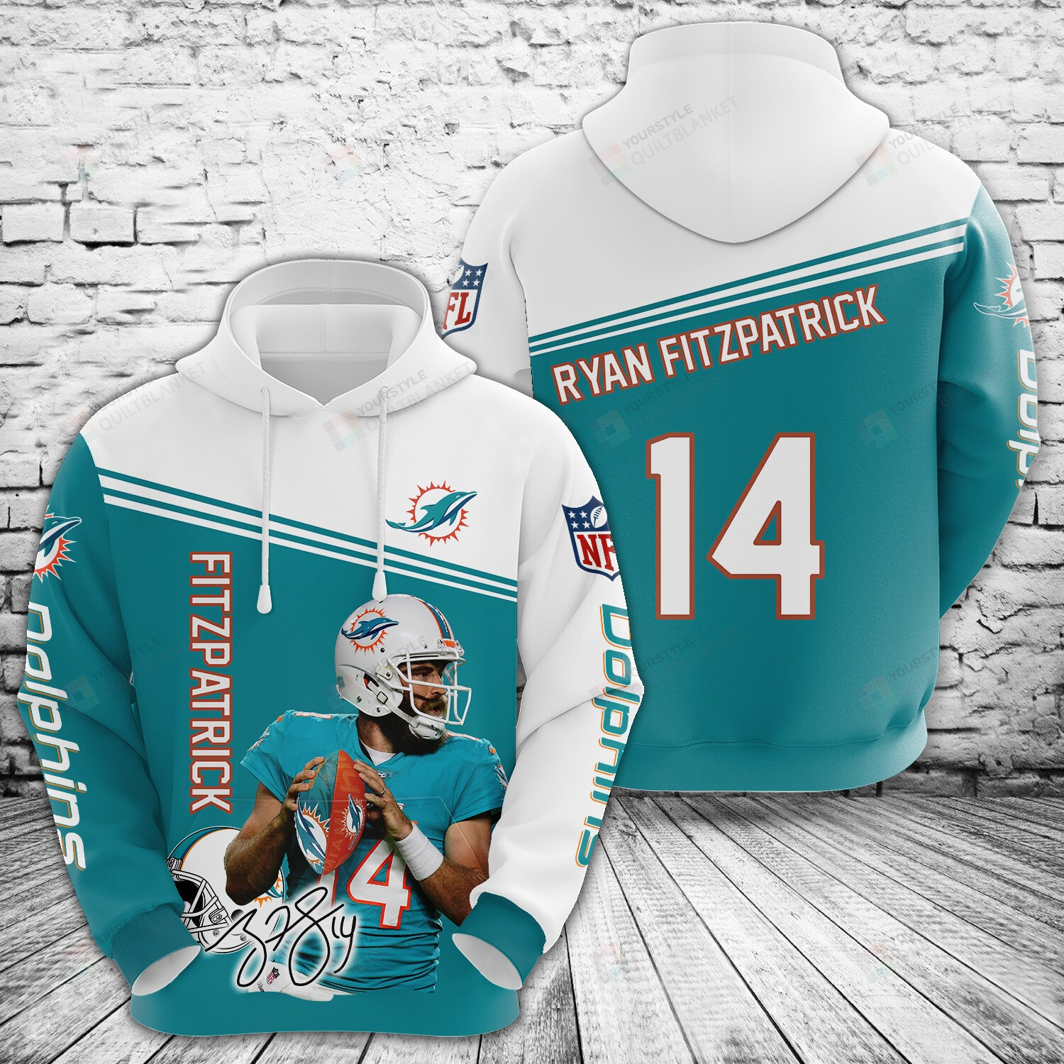 Miami Dolphins Fitzpatrick 14 3D Hoodie - For True Fans Only!