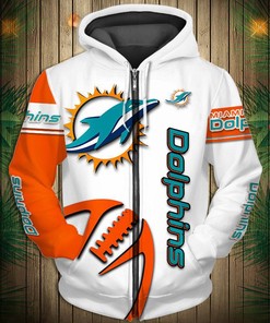 Miami Dolphins Graphic Balls Zip Hoodie Pullover All Over Print 3D Hoodie