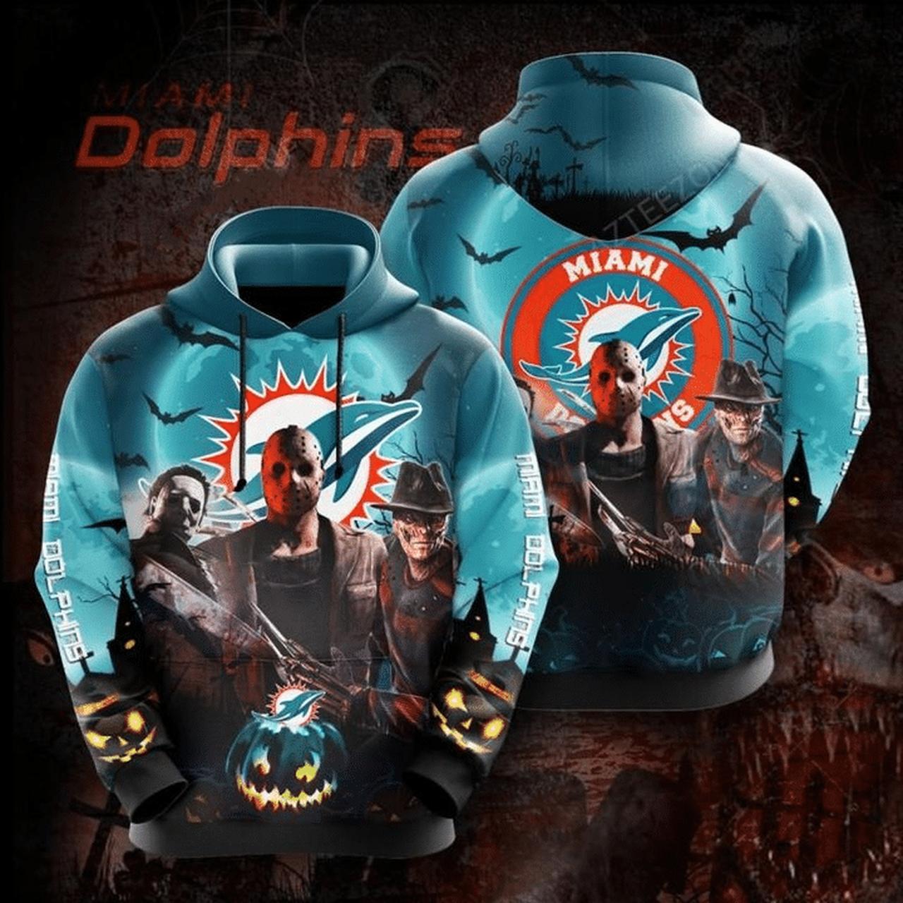 Miami Dolphins Halloween 3D Hoodie - Get Spooky With Your Team Spirit