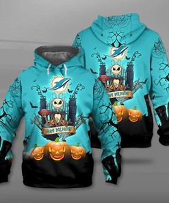 Miami Dolphins Halloween Costume Hoodie Jack Skellington 3D Graphic All Over Print Gifts For Fans