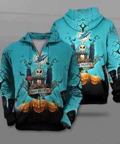 Miami Dolphins Halloween Costume Hoodie Jack Skellington 3D Graphic All Over Print Gifts For Fans