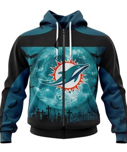 Miami Dolphins Halloween Custom Name & Number All Over Print 3D Hoodie Gifts For Fans