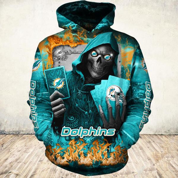 Miami Dolphins Halloween Death Card 3D All Over Print Hoodie