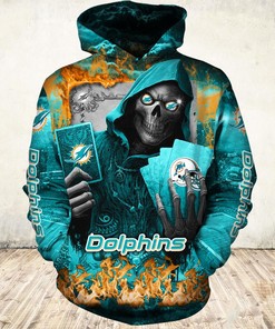 Miami Dolphins Halloween Death Card Hoodie - Add Some Edge To Your Halloween Look