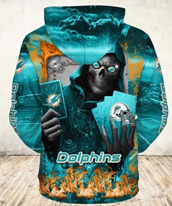 Miami Dolphins Halloween Death Card Hoodie - Add Some Edge To Your Halloween Look 