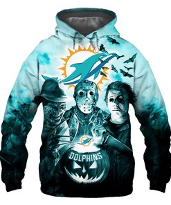 Miami Dolphins Halloween Horror Night All Over Print 3D Hoodie Gift For Fans