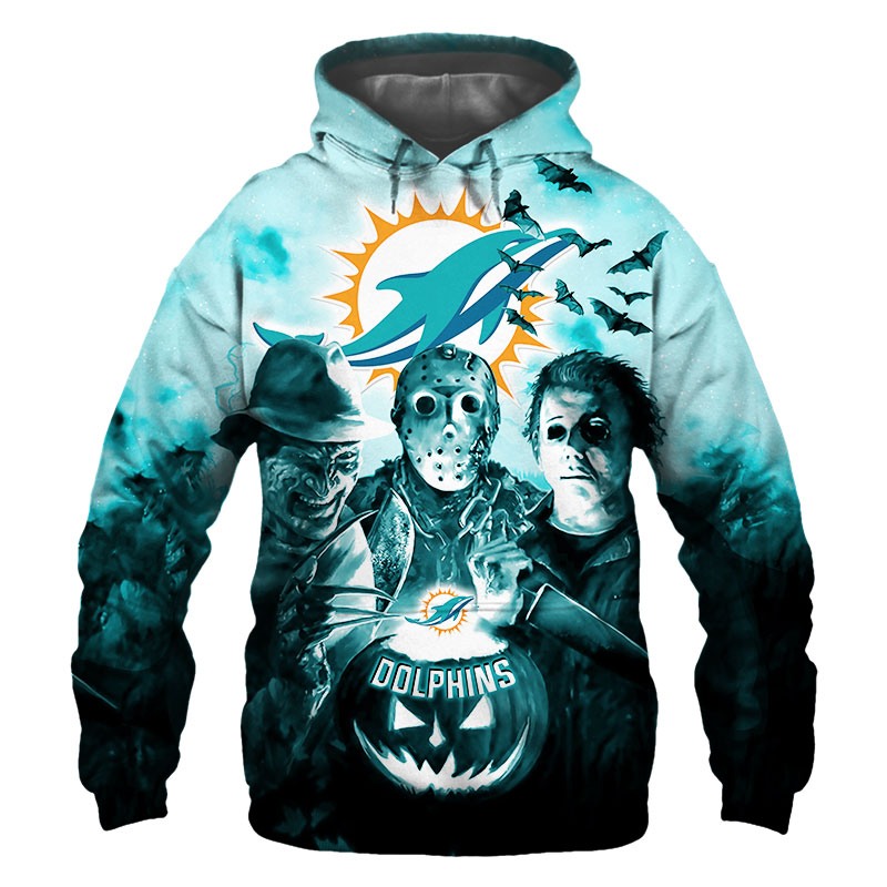 Miami Dolphins Halloween Horror Night All Over Print 3D Hoodie Gift For Fans