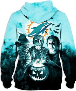 Miami Dolphins Halloween Horror Night All Over Print 3D Hoodie Gift For Fans