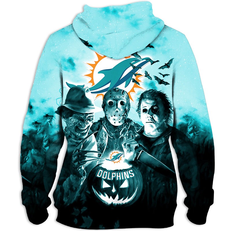 Miami Dolphins Halloween Horror Night All Over Print 3D Hoodie Gift For Fans
