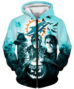 Miami Dolphins Halloween Horror Night All Over Print 3D Hoodie Gift For Fans