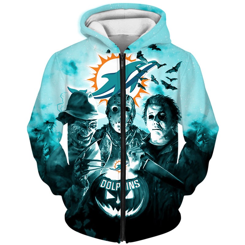 Miami Dolphins Halloween Horror Night All Over Print 3D Hoodie Gift For Fans