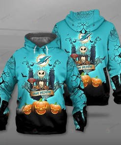 Miami Dolphins Halloween Jack Skellington All Over Print 3D Hoodie, Zip-Up Hoodie