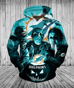 Miami Dolphins Horror Night Halloween All Over Print 3D Hoodie Pullover Nfl
