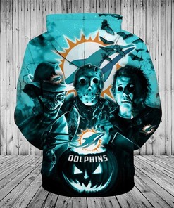 Miami Dolphins Horror Night Halloween All Over Print 3D Hoodie Pullover Nfl