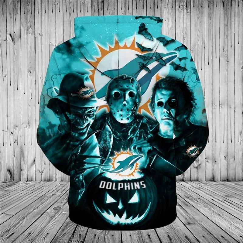 Miami Dolphins Horror Night Halloween All Over Print 3D Hoodie Pullover Nfl