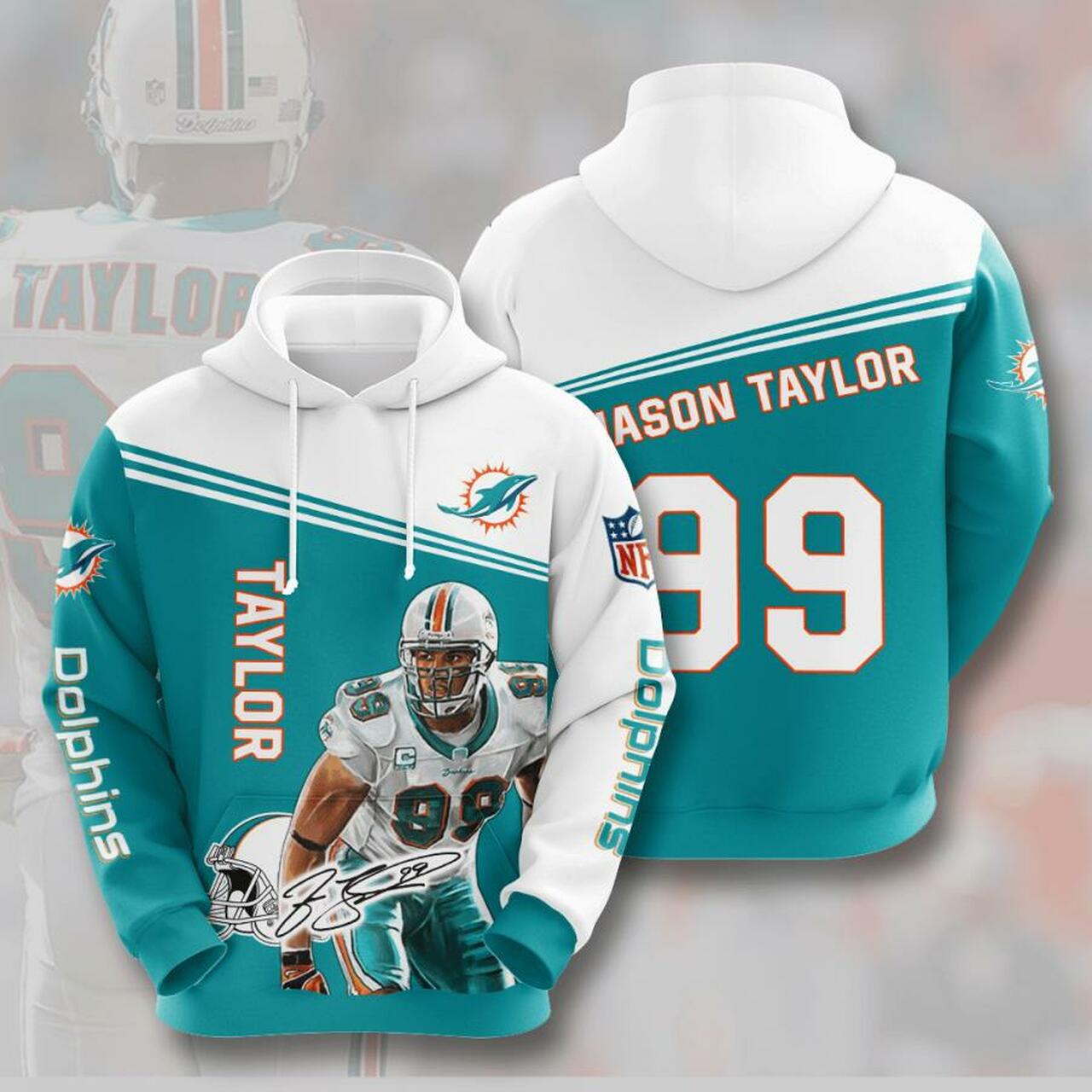 Miami Dolphins Jason Taylor All Over Print 3D Hoodie