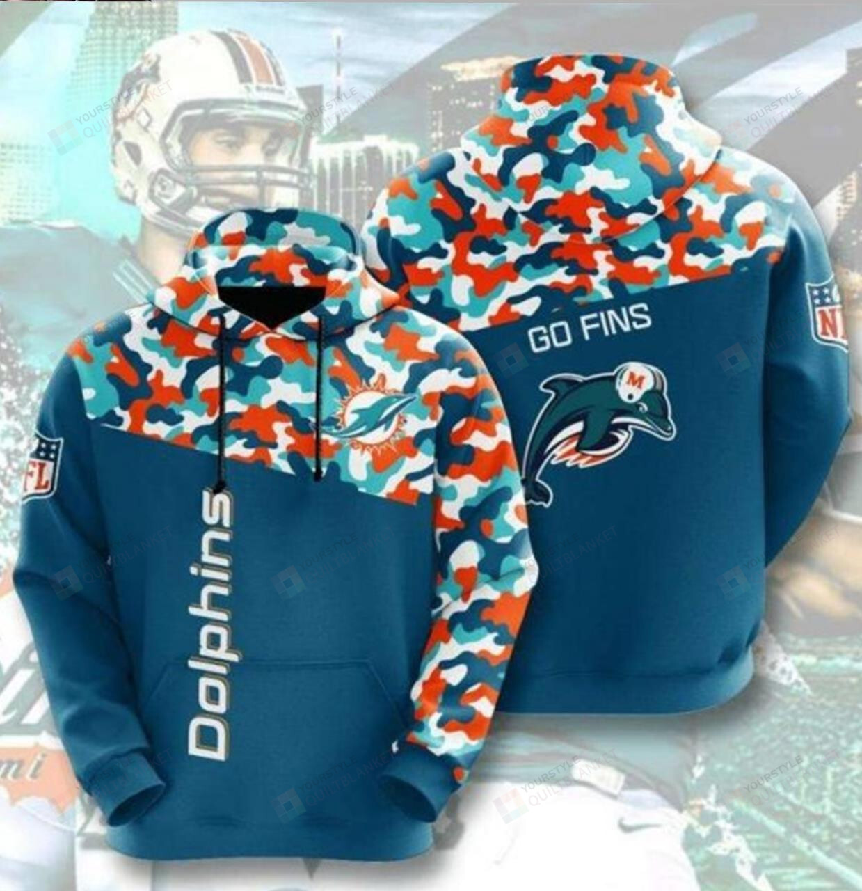 Miami Dolphins Nfl 3D All Over Print Hoodie With Customization Option And Printful Design
