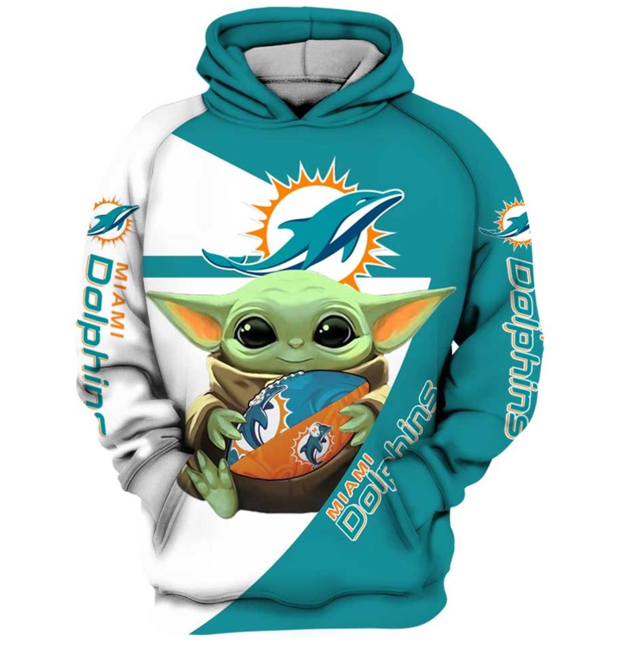 Miami Dolphins Nfl Baby Yoda Star Wars 3D Hoodie For Fans With All Over Print Design