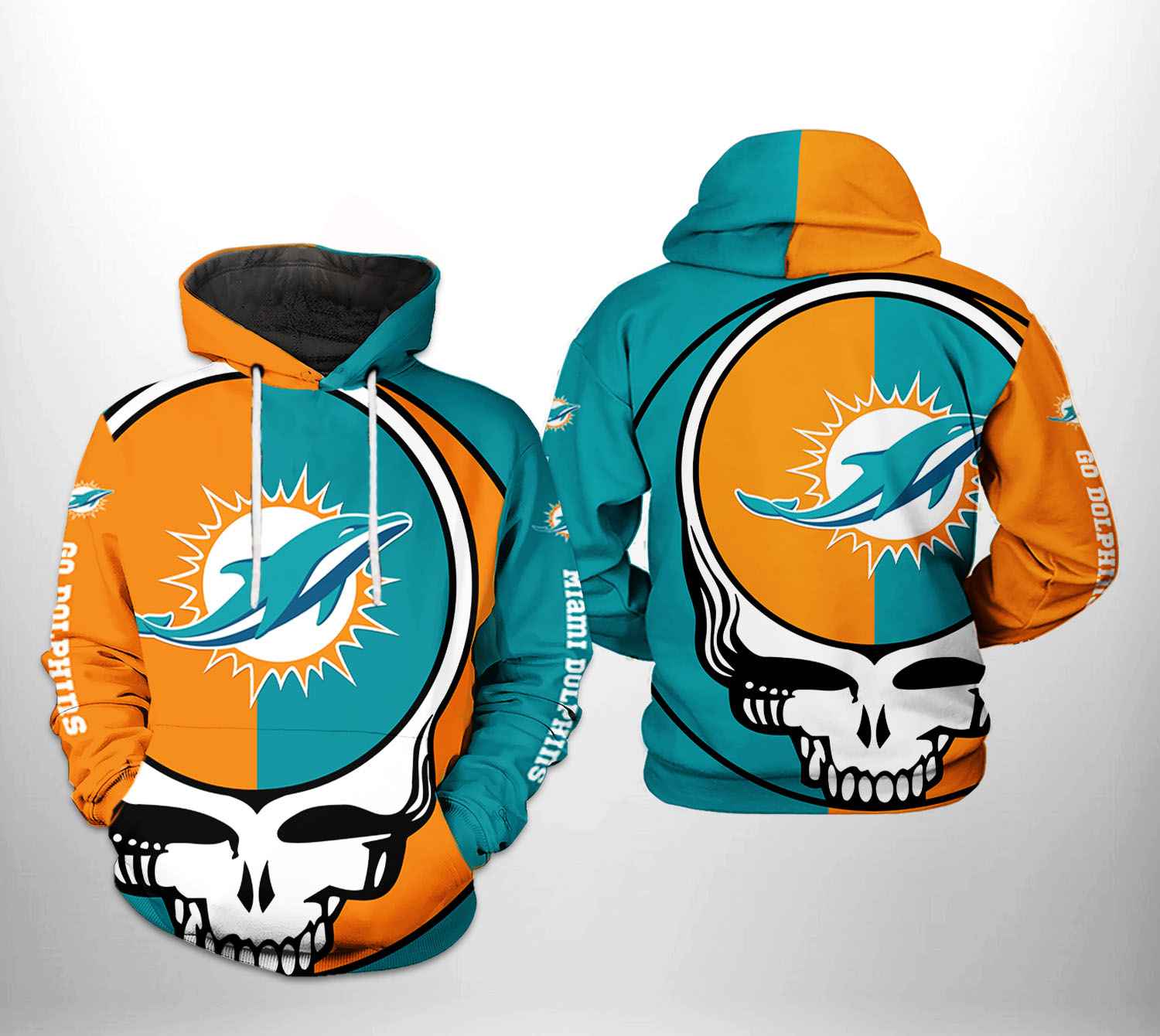 Miami Dolphins Nfl Grateful Dead 3D Printed Hoodie With Unique Zipper Style And All Over Print Design