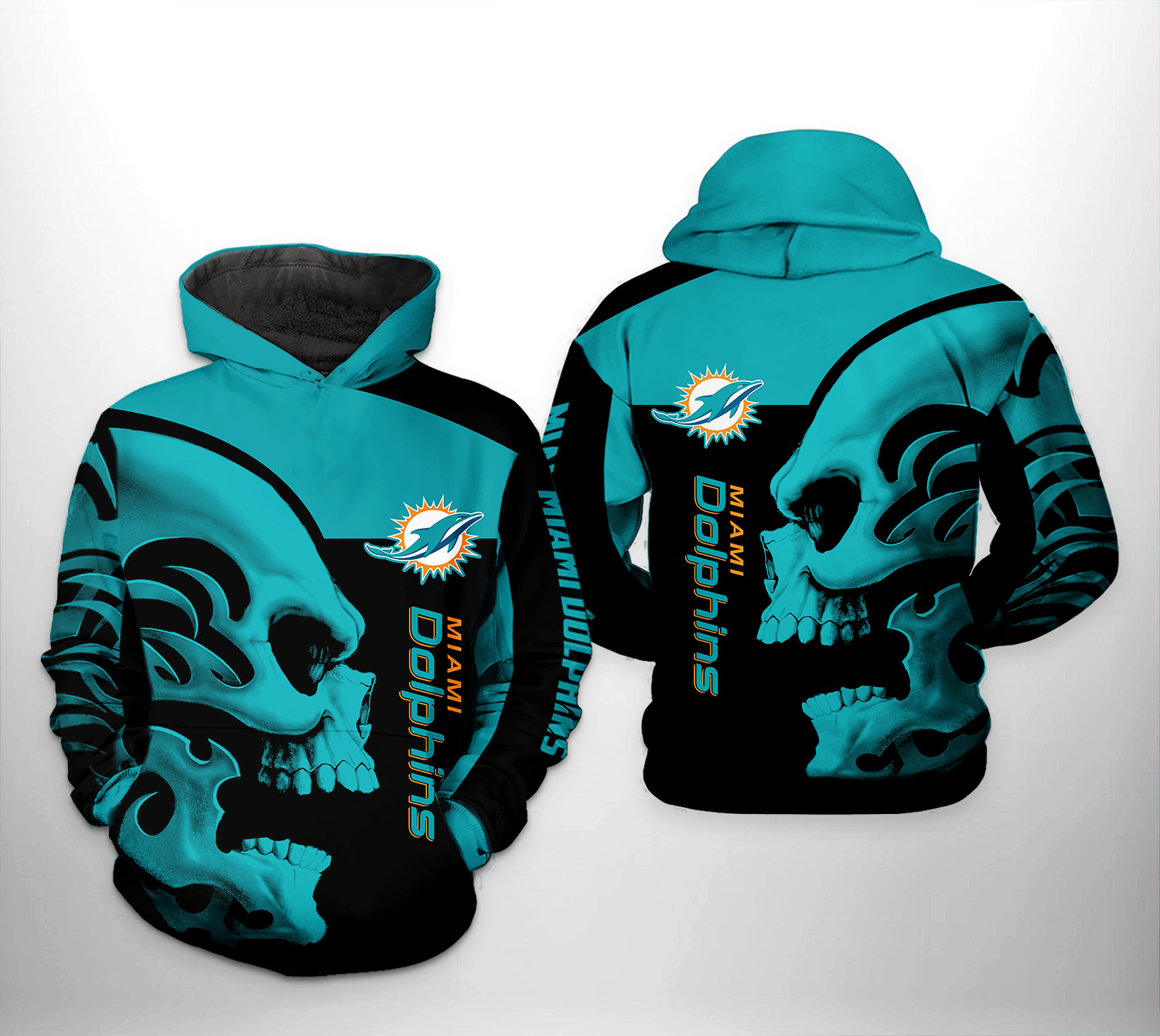Miami Dolphins Nfl Skull 3D Printed Hoodie With Unique Zipper Style And All Over Print Design
