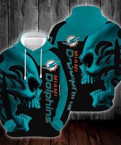 Miami Dolphins Nfl Skull Custom Full Over Print 3D Hoodie - Make It Your Own