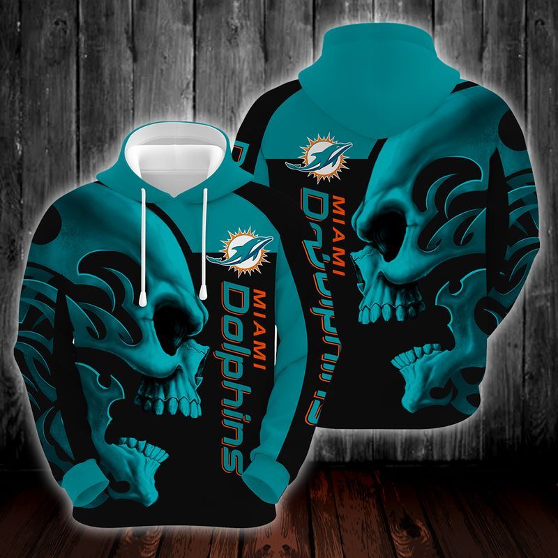 Miami Dolphins Nfl Skull Custom Full Over Print 3D Hoodie - Make It Your Own