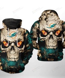 Miami Dolphins Nfl Skull Team 3D All Over Print Hoodie, Zip-Up Style With Customization Option