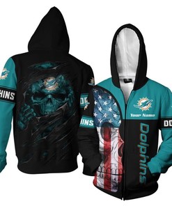 Miami Dolphins Personalized And Customized 3D Print Skull Hoodie 