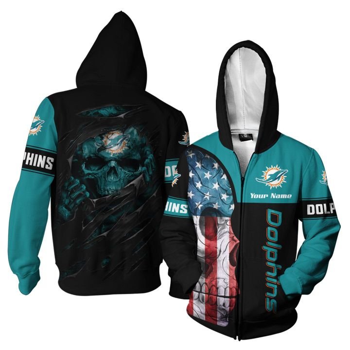 Miami Dolphins Personalized And Customized 3D Print Skull Hoodie