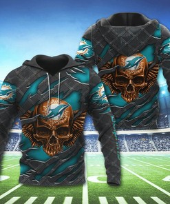 Miami Dolphins Skull 3D Hoodie - Great Gift For Fans