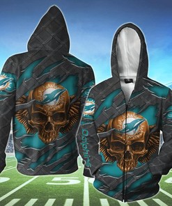 Miami Dolphins Skull 3D Hoodie - Great Gift For Fans