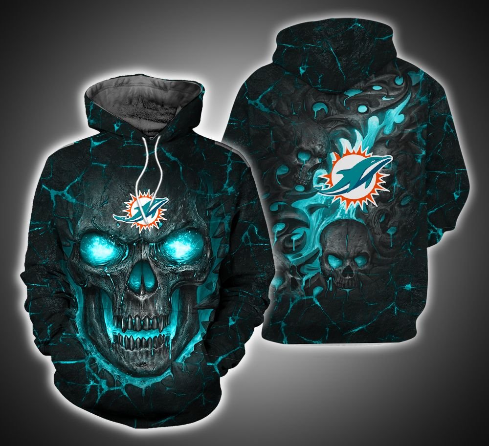 Miami Dolphins Skull 3D Print Hoodie - Perfect For Nfl Fans