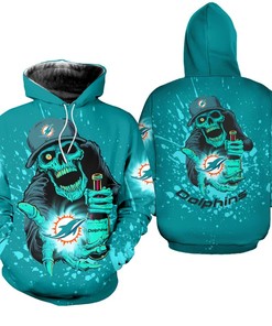 Miami Dolphins Skull Edition 3D Hoodie For Hardcore Nfl Fans
