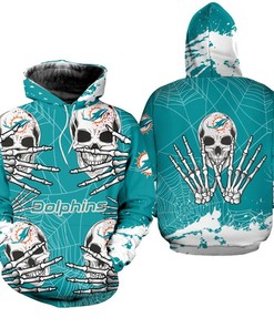 Miami Dolphins Skull For Halloween Graphic Hoodie - Get Spooky With Your Fan Look