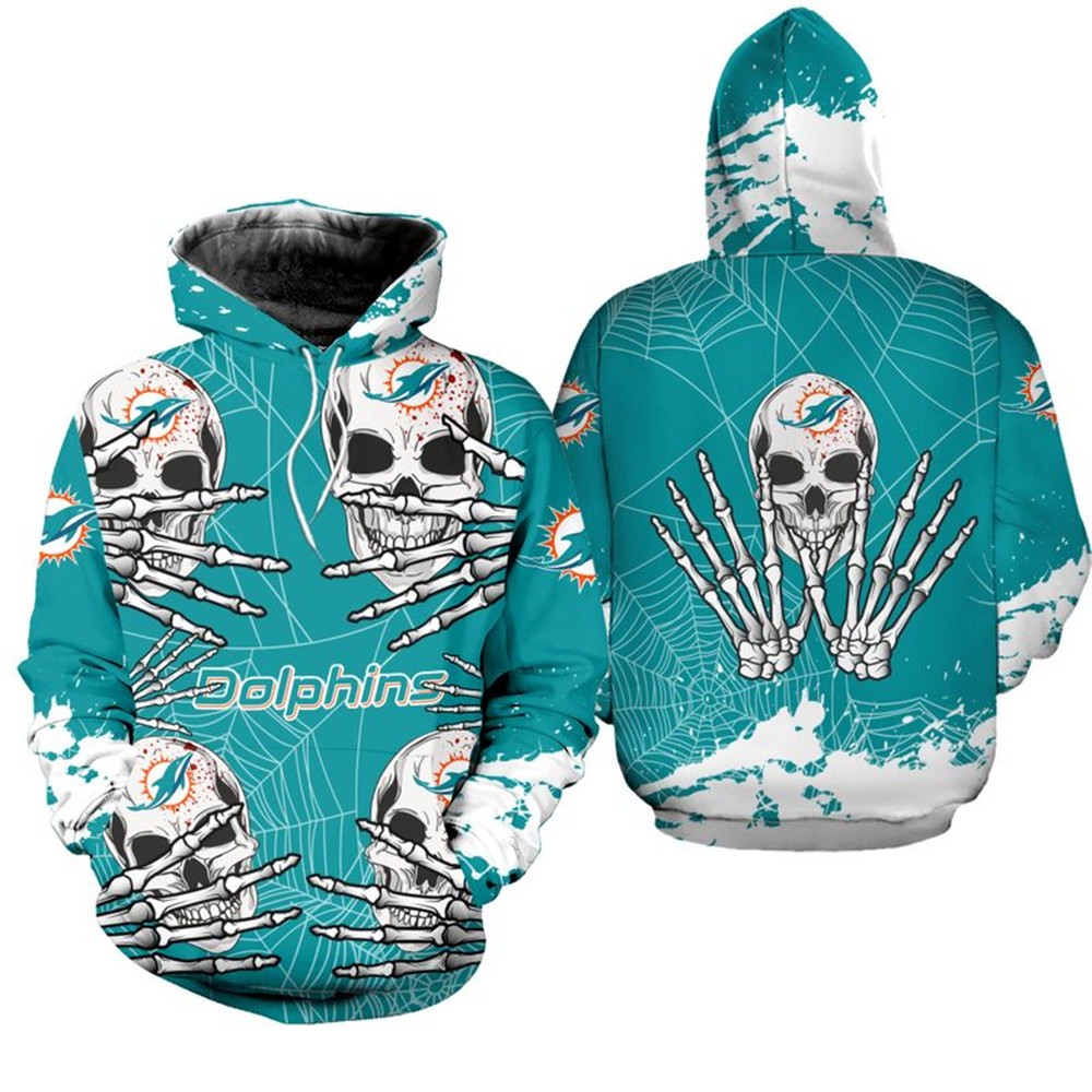 Miami Dolphins Skull For Halloween Graphic Hoodie - Get Spooky With Your Fan Look
