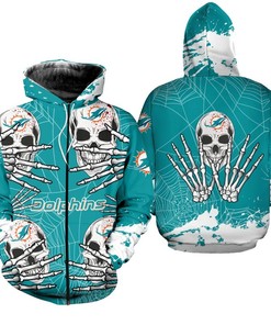 Miami Dolphins Skull For Halloween Graphic Hoodie - Get Spooky With Your Fan Look