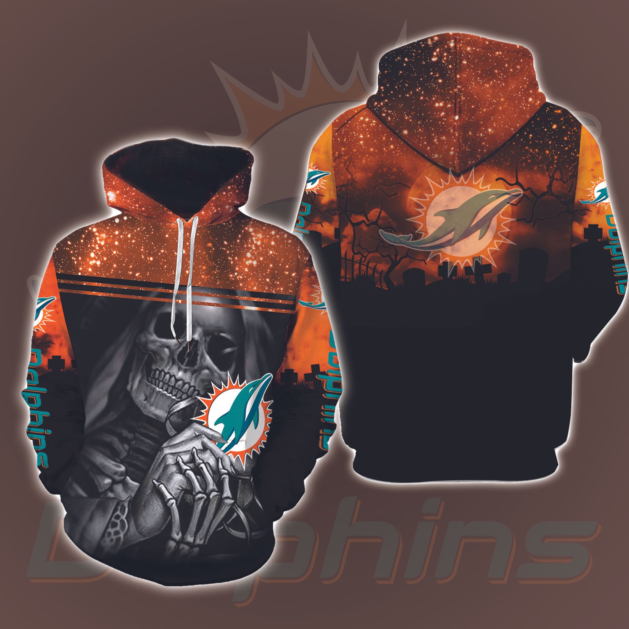 Miami Dolphins Skull Halloween 3D Printed Hoodie - Perfect For Spooky Fans
