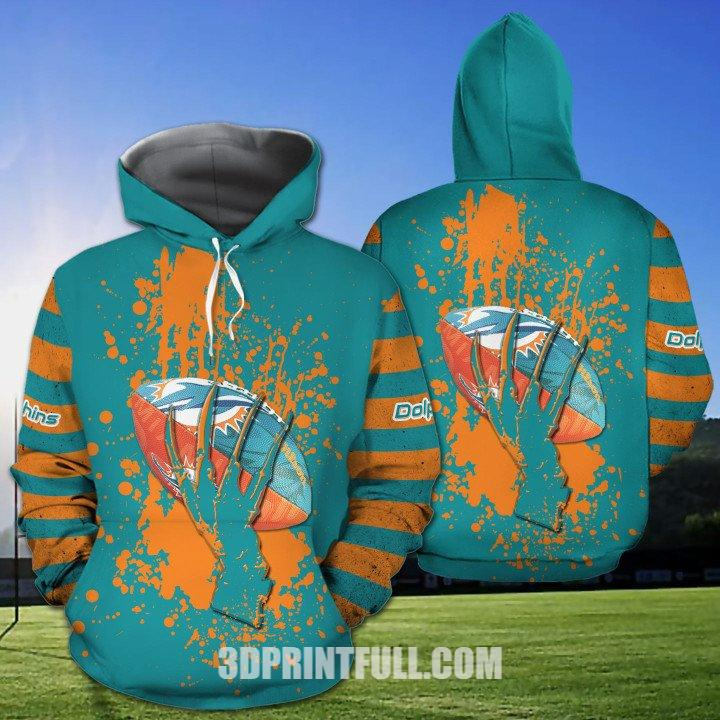 Miami Dolphins Skull Hand Logo Ball All Over Print Grunge 3D Hoodie