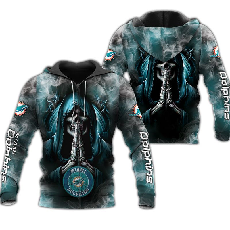 Miami Dolphins Skull Hoodie Background Smoke - Perfect For Hardcore Fans