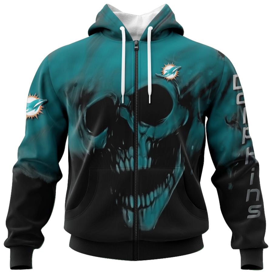 Miami Dolphins Skull Hoodie With Custom Name & Number - Perfect Gift For Fans