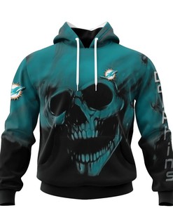 Miami Dolphins Skull Hoodie With Custom Name & Number - Perfect Gift For Fans