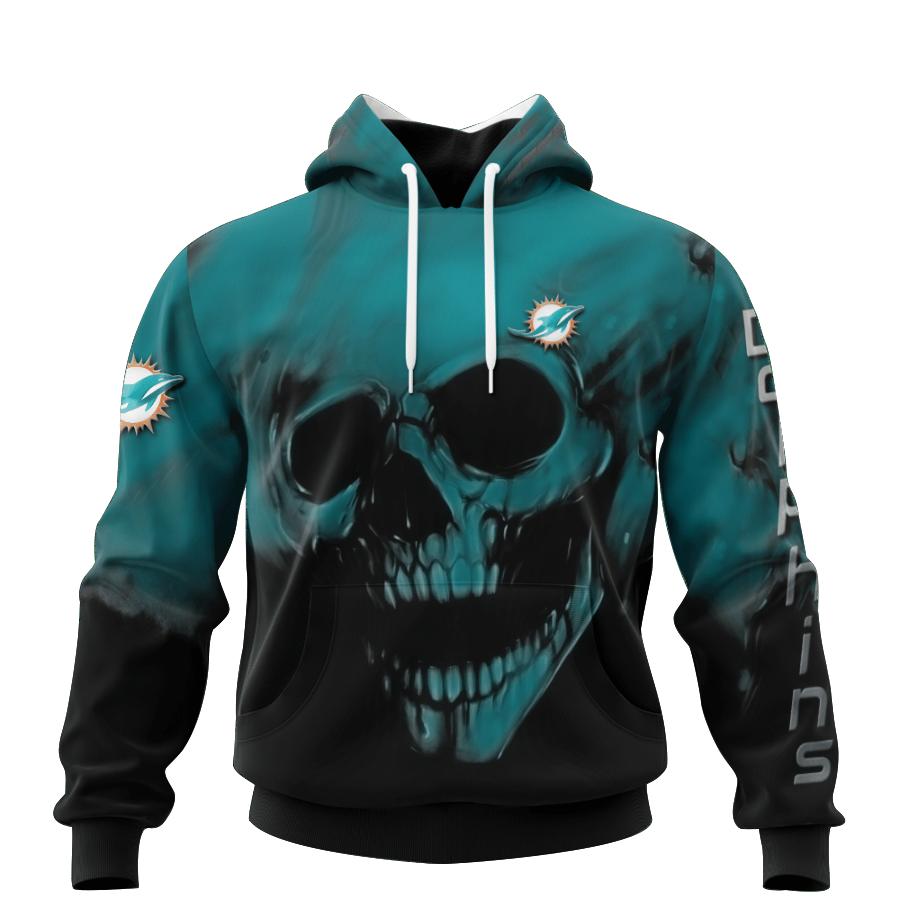 Miami Dolphins Skull Hoodie With Custom Name & Number - Perfect Gift For Fans