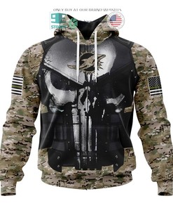 Miami Dolphins Skull Punisher Veteran Camo 3D Hoodie For Patriotic Fans