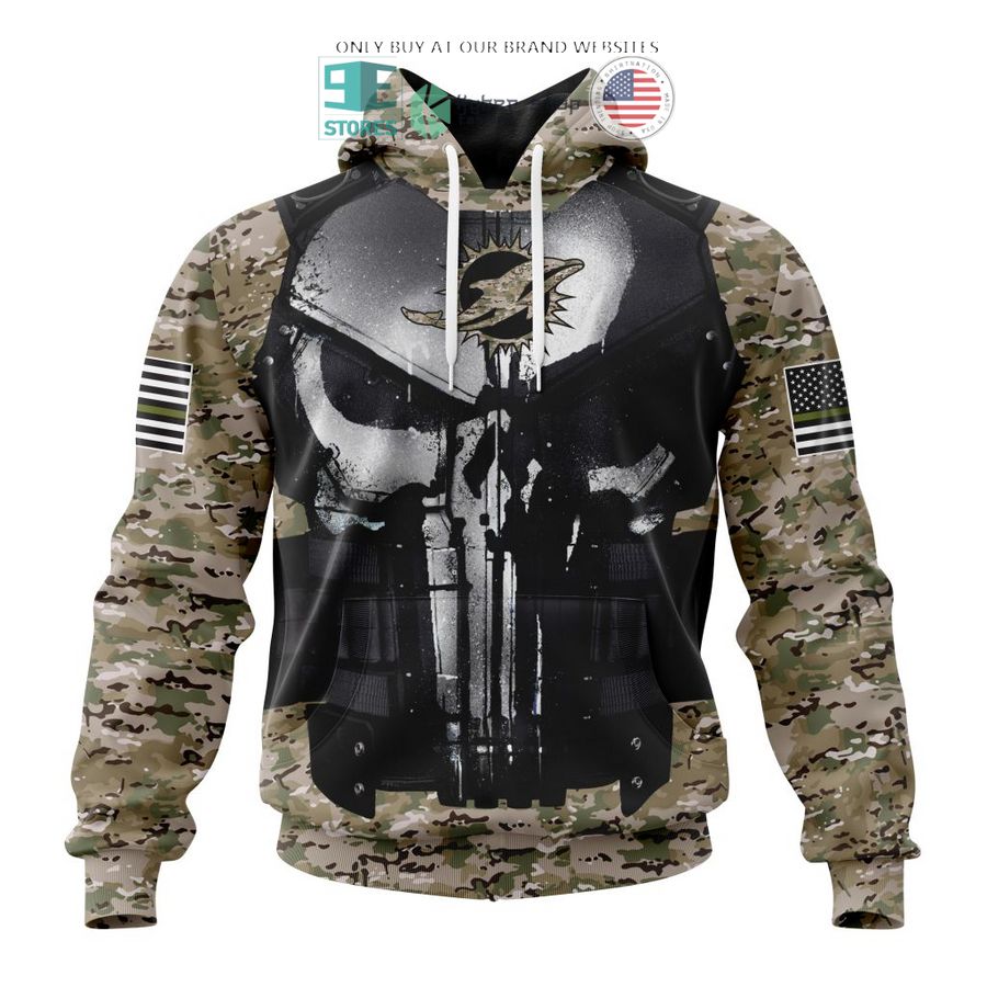 Miami Dolphins Skull Punisher Veteran Camo 3D Hoodie For Patriotic Fans