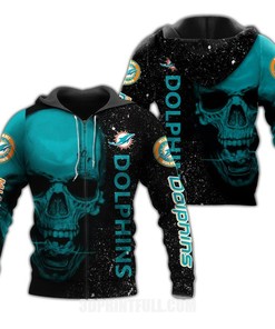Miami Dolphins Skull Skeleton Custom Name All Over Print 3D Hoodie