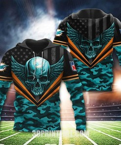 Miami Dolphins Skull Wings 3D Printed Hoodie For Hardcore Nfl Fans