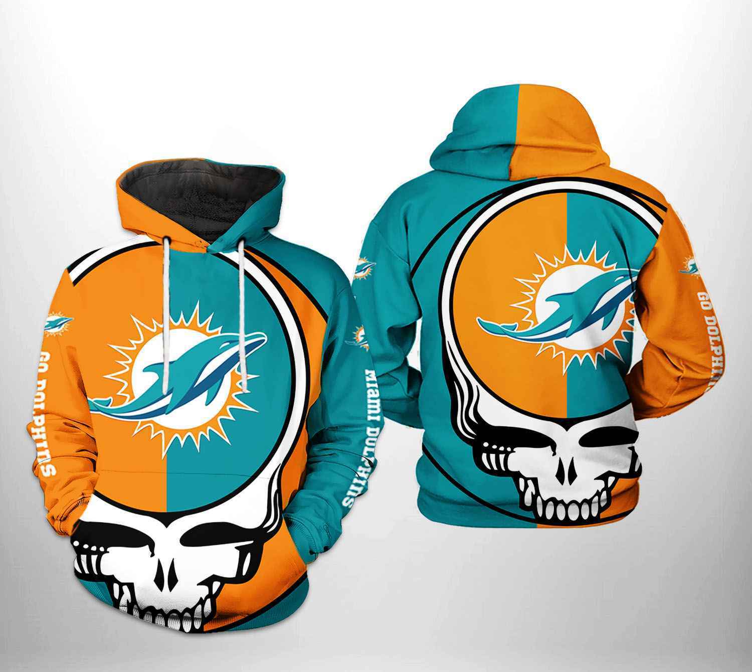 Miami Dolphins Team Logo Grateful Dead Skull Style Hoodie - A Unique Take On Team Spirit