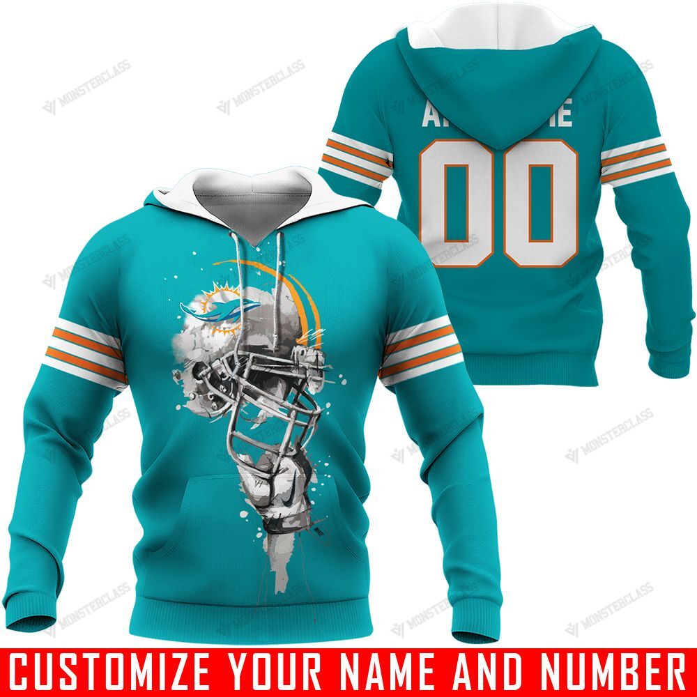 Miami Dolphins V1 Helmets Customized Hoodie With Name And Number - Perfect For Fans