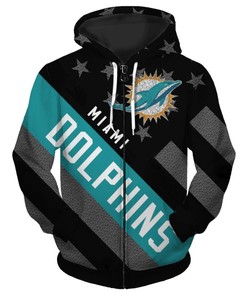 Miami Dolphins Zipper Hoodie 3D Striped Banner - Perfect Gift For Fans