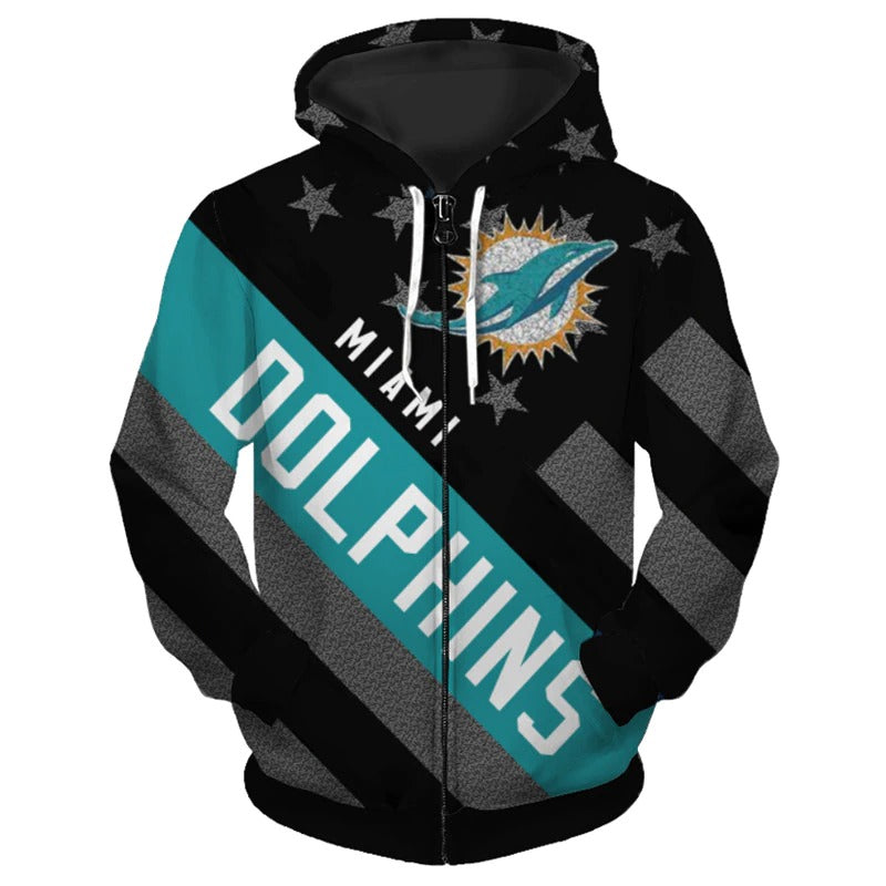 Miami Dolphins Zipper Hoodie 3D Striped Banner - Perfect Gift For Fans